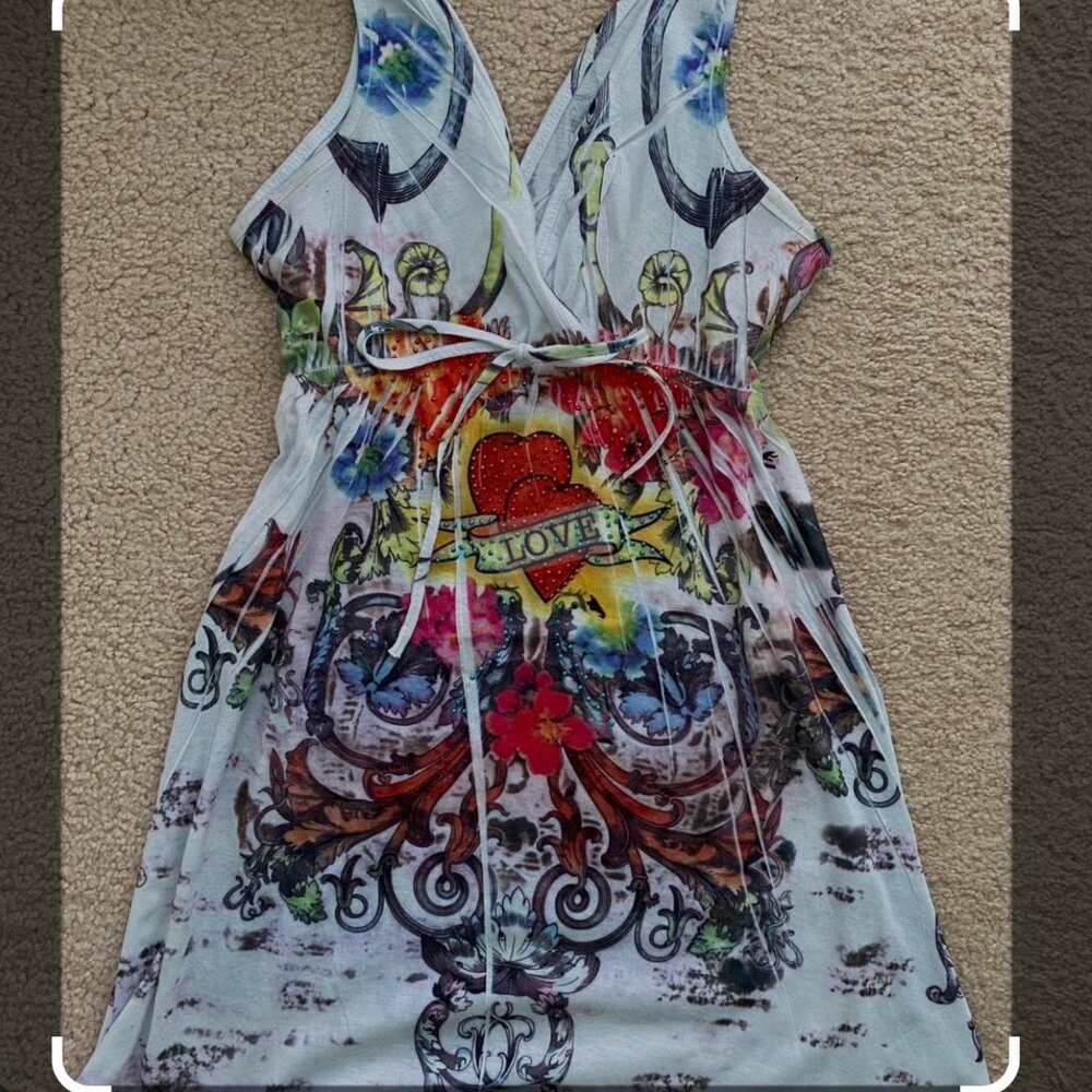 Ed Hardy by Christian Audigier Women’s Tattoo Print Dress 'Love' Y2K, Large